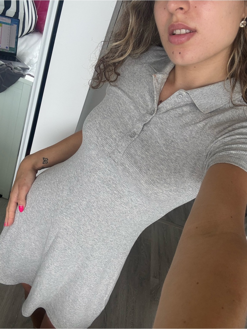 H&M Light Gray Ribbed Polo Dress